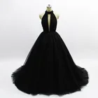 Черное вечернее платье принцессы, длинные сексуальные бальные платья, женское платье высокого качества, новинка 2019, с глубоким V-образным вырезом и шлейфом, высокая мода
