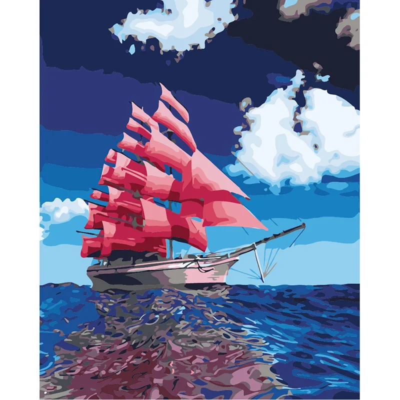 Парусная лодка DIY живопись по номерам Рисование Набор для рисования Краска на