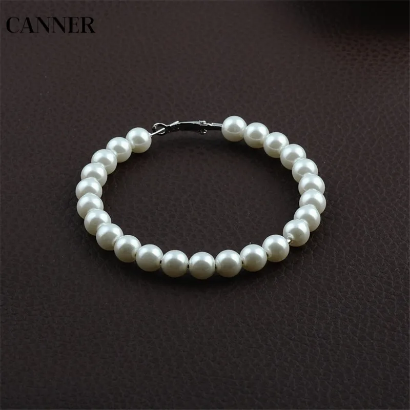 Женские серьги-кольца с белым жемчугом Canner маленькие большие круглые свадебные