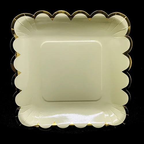 light yellow 10 шт./лот металлизированная бумага тарелки высокого качества бумажные тарелки фиолетовый цвет тематические одноразовые тарелки Фиолетовый одноразовые тарелки квадратные - Цвет: light yellow