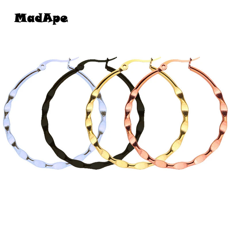 

MadApe 2019 Fashion Women Titanium Stainless Steel Hoop Earrings Big Size 60mm Round Earrings For Women Nightclub Party Jewelry
