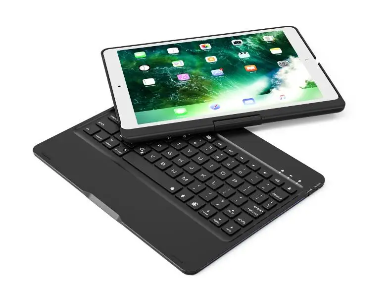 360 градусов вращения беспроводной Bluetooth клавиатура чехол для iPad Pro 10,5 дюймов с красочной светодиодный подсветкой - Цвет: Black