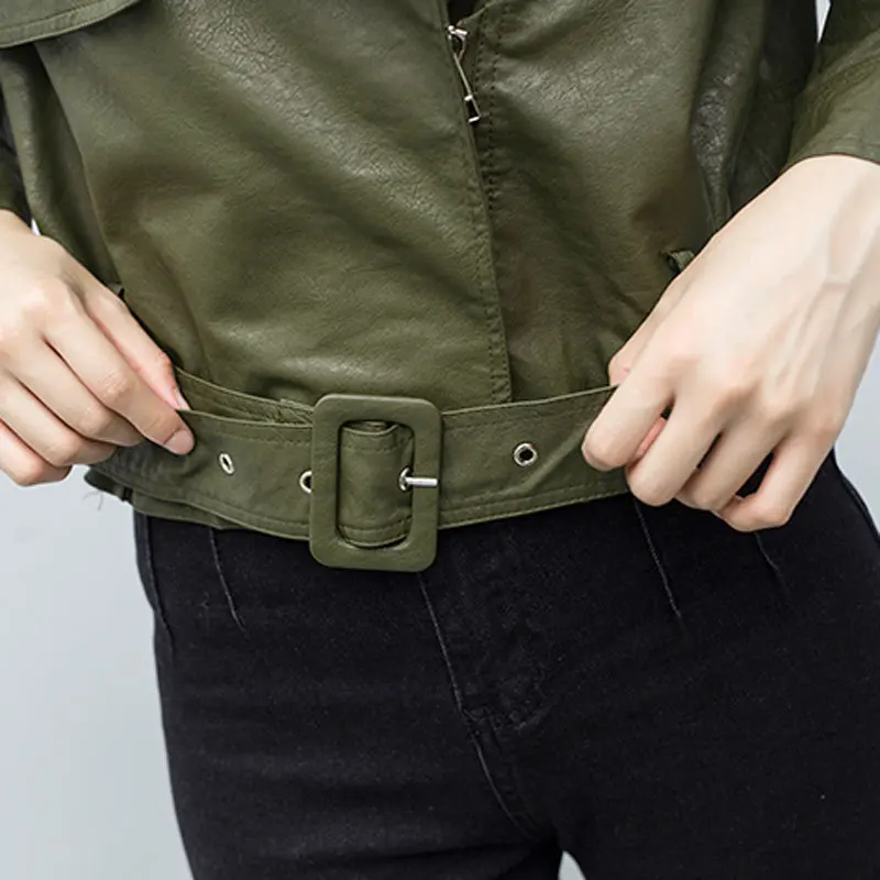 Женская кожаная куртка черная мягкая зеленая PY35 на весну и осень 2020 | одежда