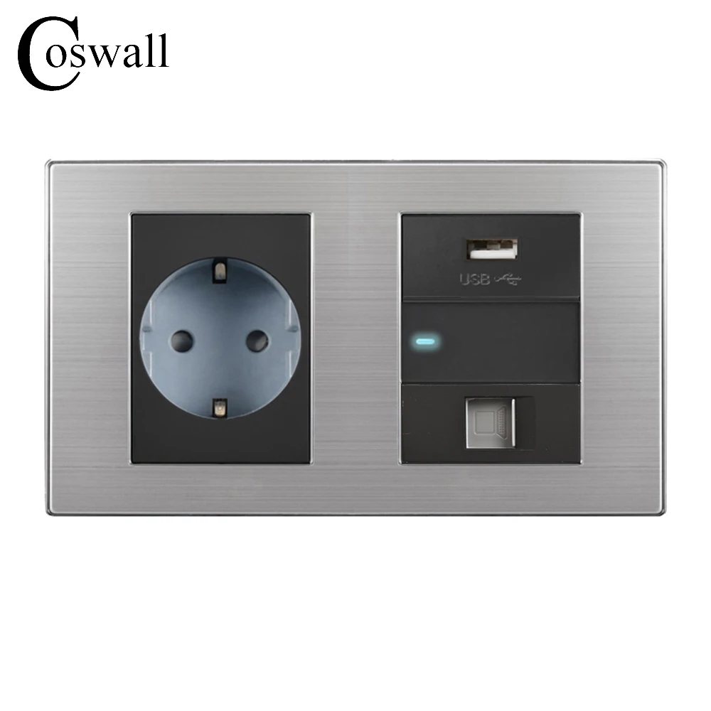 

Coswall 16A EU Standard Wall Socket + USB Charging Port For Mobile + 1 Gang 2 Way Switch LED indicator + RJ45 Internet Jack