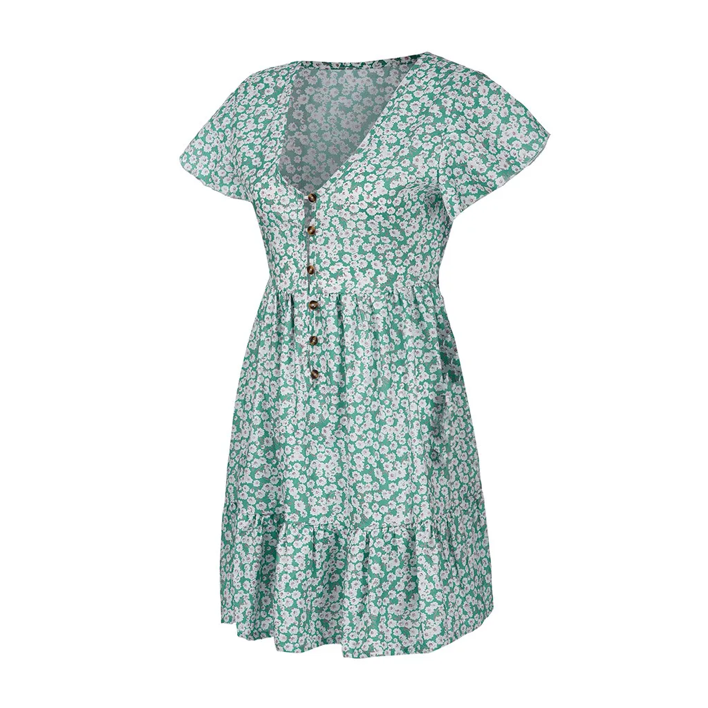 Пляжное шифоновое платье в горошек с коротким рукавом Элегантное повседневное