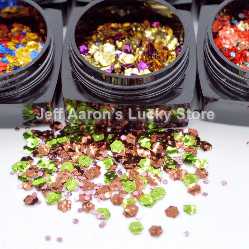 Разноцветные шестигранные блестящие наклейки для ногтей с блестками дизайна