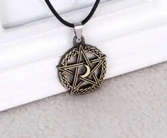 antique gold 1 шт. пентаграмма Дерево жизни луна кулон ожерелье полумесяц Веревка Цепь защита звезда богиня Магия Сверхъестественное Амулет ювелирные изделия - Окраска металла: antique gold