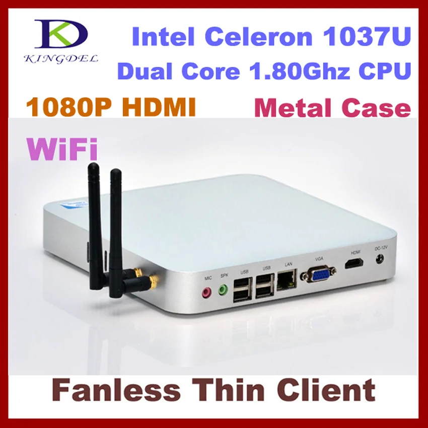

Kingdel Thin Client,Fanless Mini Computer,HTPC,2GB RAM/32GB SSD,Metal Case, Celeron 1007U 1037U,1080P HDMI,Wifi,3 Year Warranty
