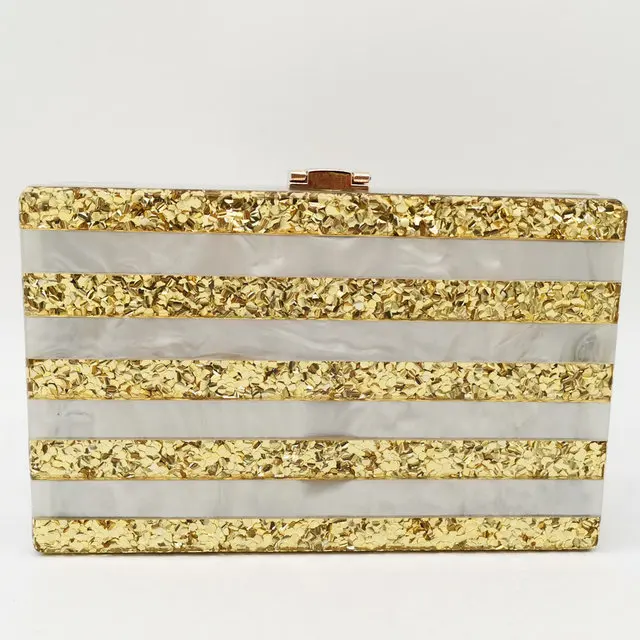 White Acrylic Bag Boutique De FGG золотой блеск и черный в полоску для женщин акриловая прямоугольная сумочка вечерние сумки дамы партии вечерняя сумочка на цепочке сумка - Цвет: White Acrylic Bag