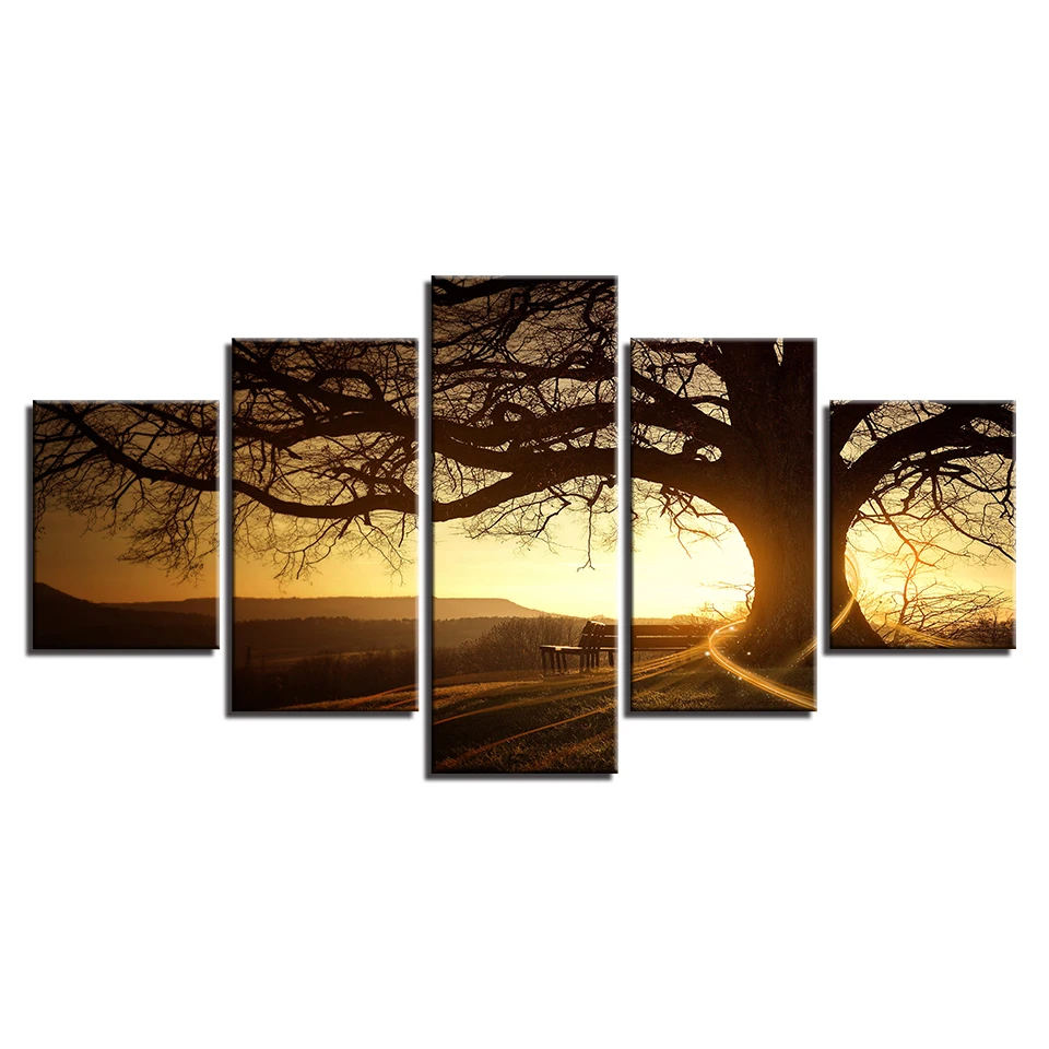 

Canvas Pictures Wall Art Modular HD Prints Poster Home Decor 5 Pieces Sunset Tree Landscape Paintings For Living Room Framework