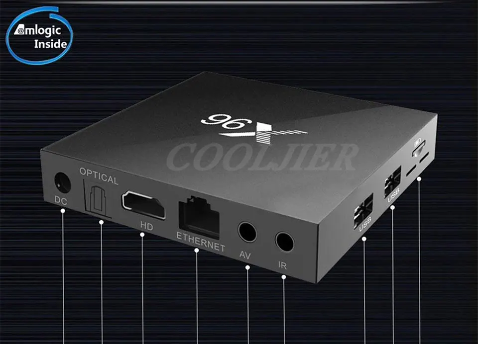 COOLJIER X96 Смарт ТВ приставка Android 7,1 wifi четырехъядерный ТВ приставка s905w 1 Гб 2 Гб ОЗУ 8 Гб 16 Гб ПЗУ 4K медиаплеер X96W телеприставка
