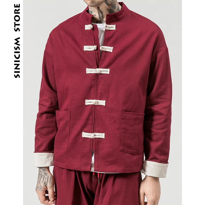 Sinicism Store Мужская ветровка, мужская повседневная черная однотонная куртка-бомбер с карманами, Мужская Ретро модная куртка на пуговицах в стиле Харадзюку