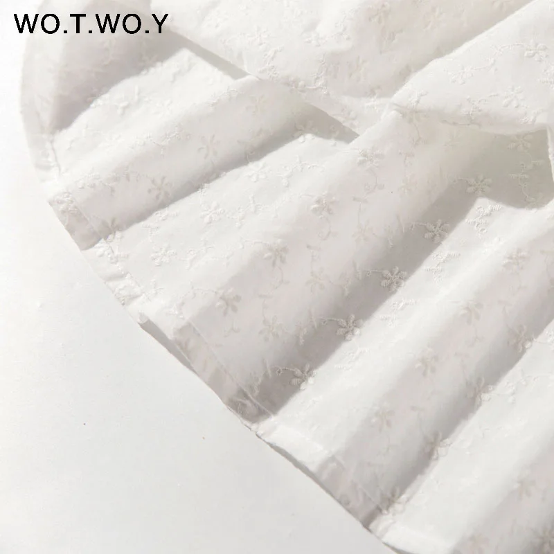 WOTWOY белые хлопковые платья с вышивкой, женское летнее длинное платье с оборками и эластичной талией, Женское Платье макси с круглым вырезом и коротким рукавом в стиле бохо
