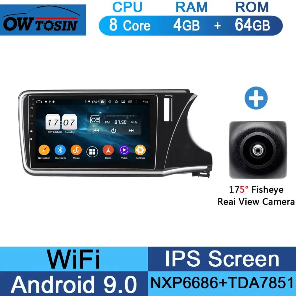 64G Fisheye Camera 10," ips Android 9,0 8 Core 4G Оперативная память+ 64G Встроенная память автомобильный dvd-радиоплеер gps для Honda City DSP CarPlay попугай BT - Цвет: 64G Fisheye Camera
