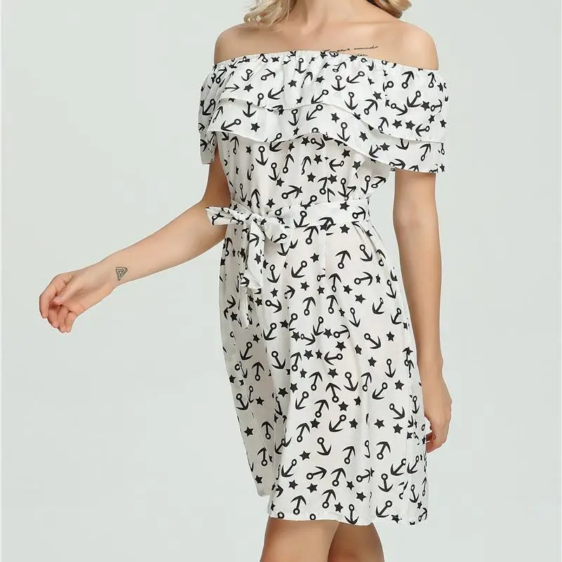 NFIVE Brand 2018 Women Thin Middle Dresses European American Summer Printing Vestidos Sexy Strapless Loose Waist Chiffon Dress | Женская