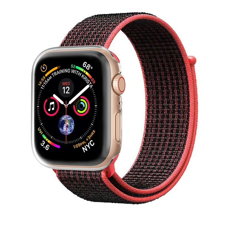 Black red Нейлоновая петля, ремешок для Apple Watch, ремешок 44/42/40/38 мм Спортивная дышащая correa в едином положении во время занятий легкой атлетикой, браслет на запястье для наручных часов Iwatch, 4/3/2/1 аксессуары - Цвет ремешка: Black red