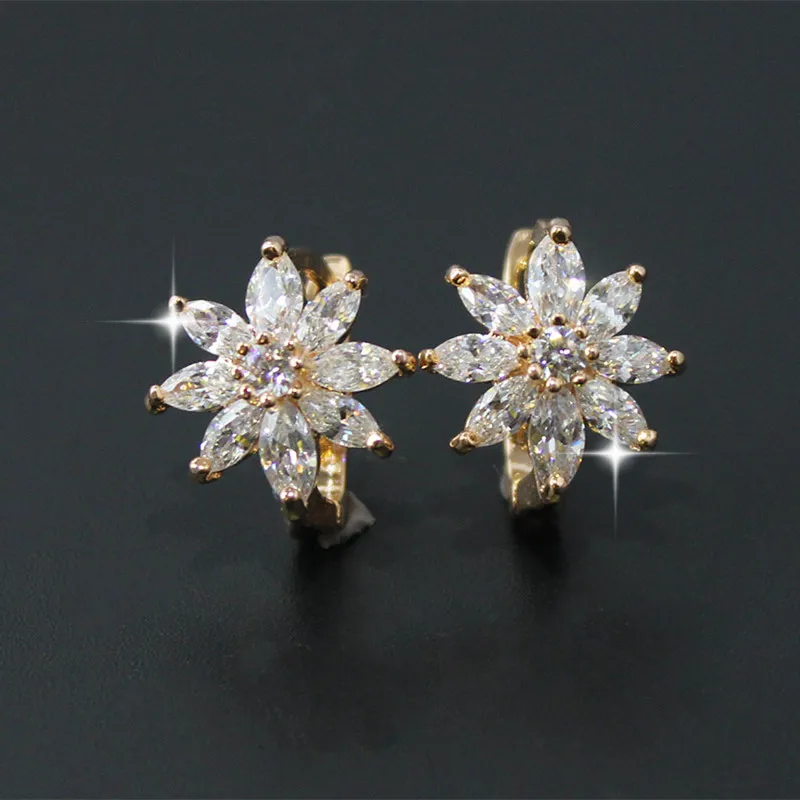 Женские серьги гвоздики с фианитами в виде цветка и маргаритки|clip earrings|fashion clip