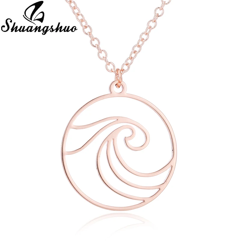 Shuangshuo Wave Pendant Necklaces For Women Stainless Steel Statement Necklace Long Chain Choker Fashion Jewelry collier femme | Украшения