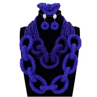 fashion african jewelry set dubai circle royal blue jewellery set for women bride necklace big african beads free shipping 2018
