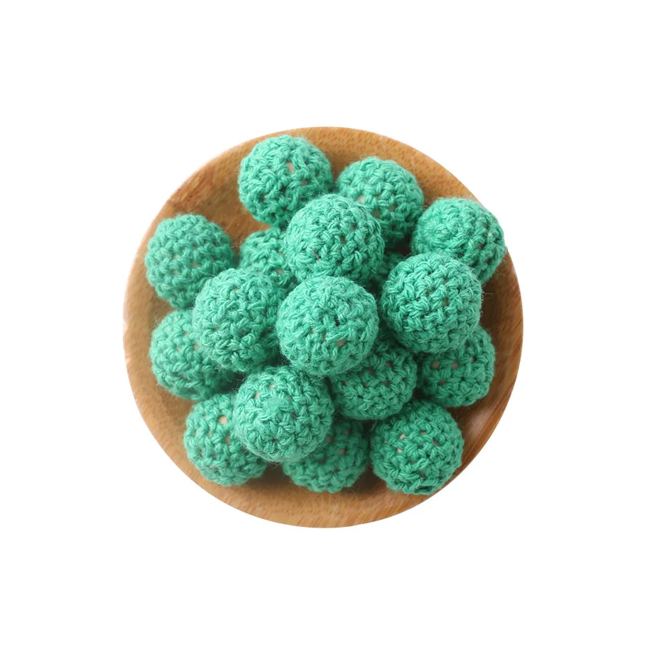Turquoise Crochet 15 шт., 16 мм, Детские Прорезыватели для зубов, вязанные деревянные бусины, хлопковые круглые бусины, Детские Прорезыватели для соски, цепные аксессуары, детские деревянные Прорезыватели для зубов - Цвет: Turquoise Crochet