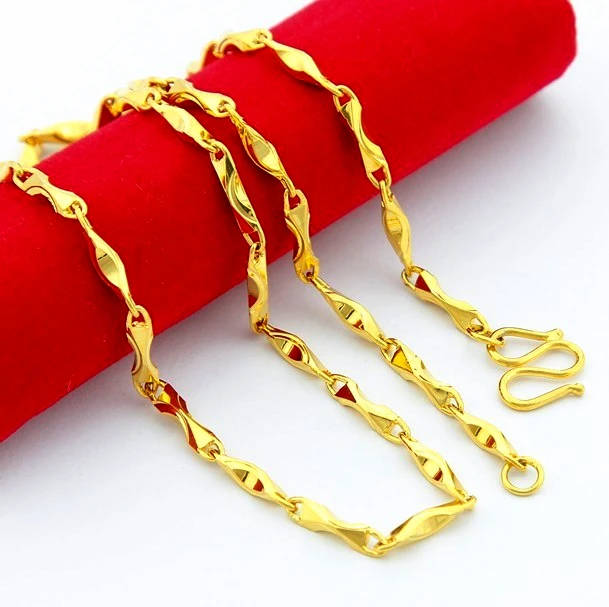 Желтое золото 24 К вакуумное покрытие мм 2 5 ширина Фигаро Цепь ожерелье ювелирные