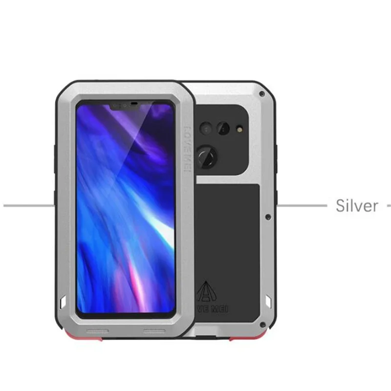 

Love Mei original Brand Case for LG V60 V40 G7 V30 V35 Anti-knocked Metal Aluminum Rugged with Free Tempered Gorilla Glass Cover