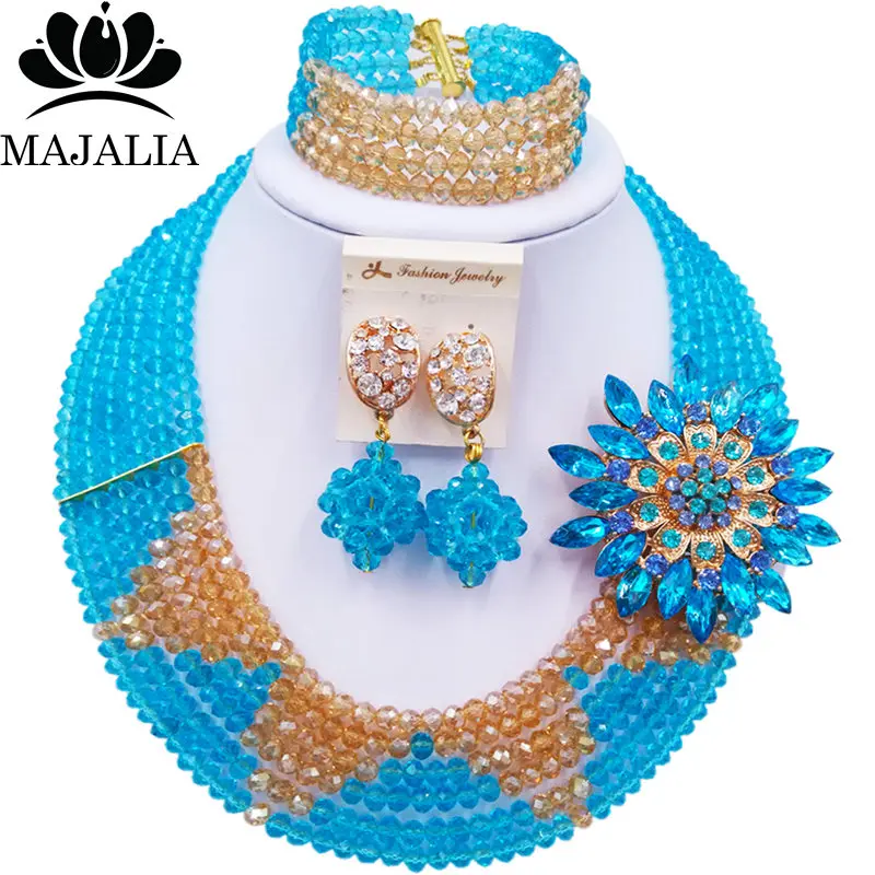 Majalia Pretty Black женский Африканский ювелирный набор нигерийские Свадебные хрустальные наборы 6ST0043 - Окраска металла: Lake blue