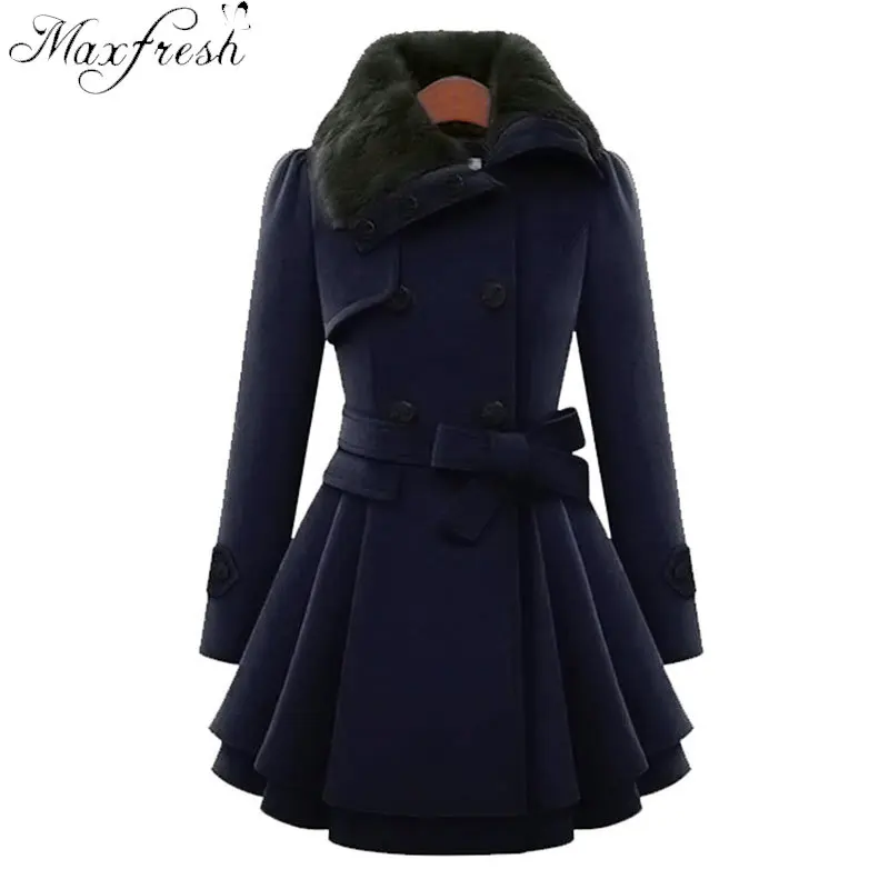 Maxfresh Woolen Double Breasted Winter Jacket Women Belt Thick Coat | Женская одежда