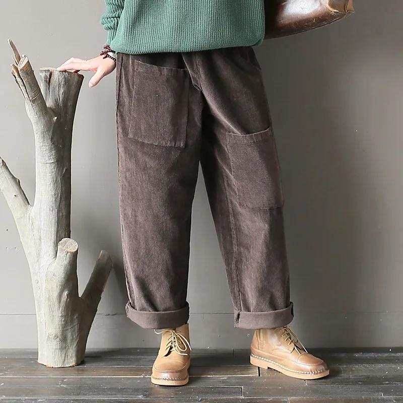 Женские вельветовые штаны шаровары хлопковые Свободные повседневные с