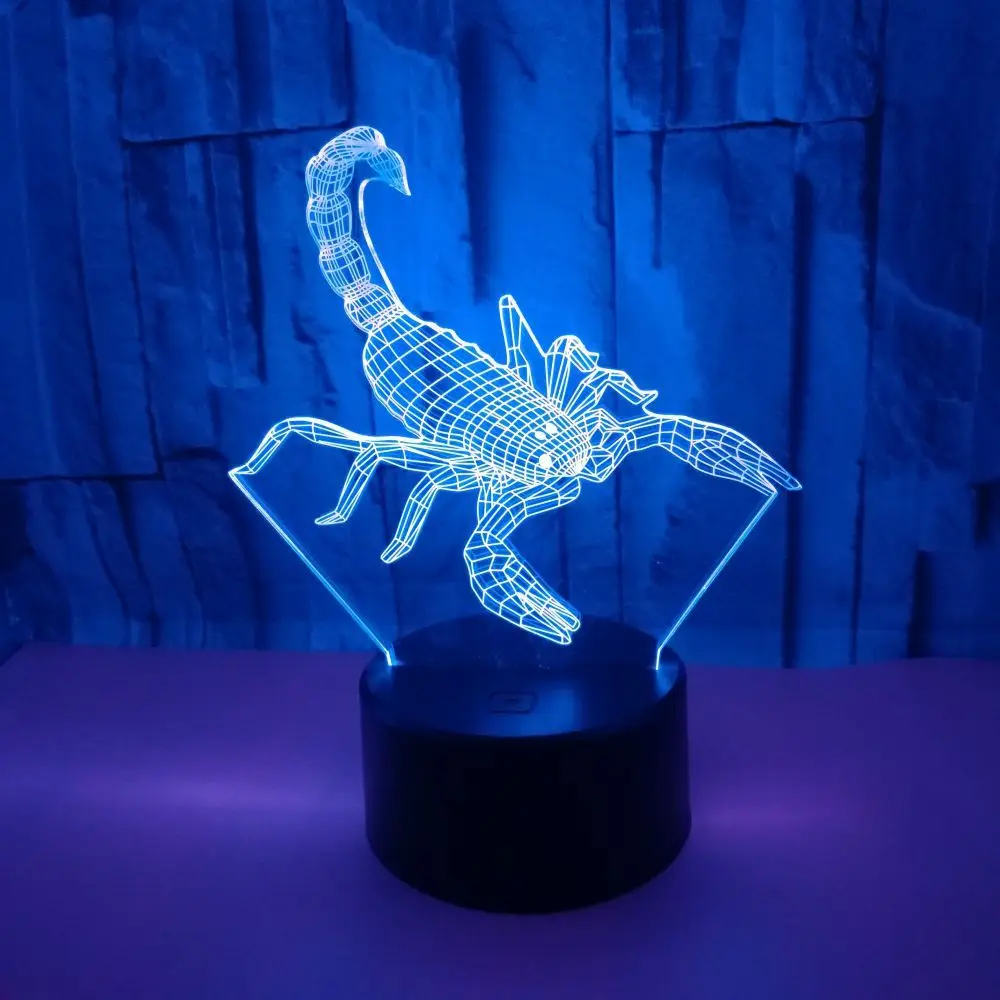 Скорпион 3D 7 цветов лампа визуальные светодиодные ночники для детей сенсорный Usb