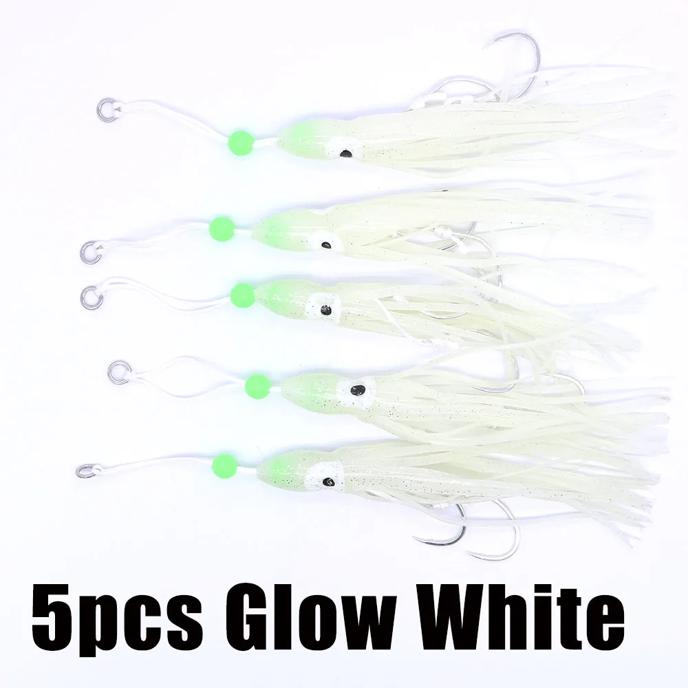5PCS Glow White Casfun 5 шт. светящиеся резиновые кальмары джиг крюк юбка светящиеся осьминог приманки с BKK крючки для металла джиг - Цвет: 5PCS Glow White