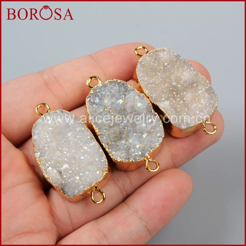 BOROSA Druzy AB Цвет разъем с золотым Цвет краями, сверкающие, Титан белый опал флюоритовый Кварц Geode разъемы G63