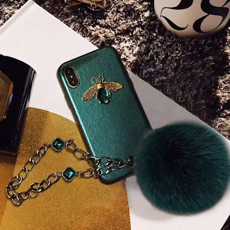 Для iPhone 6 6S 7 8 Plus X XS MAX XR Роскошные модные стразы пчела diamond браслет-цепочка Фокс