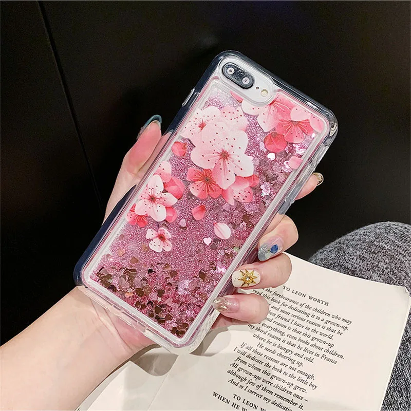 Персиковый цветочный жидкий блестящий чехол для телефона Xiaomi mi 8 9 A1 A2 MI8 Lite Redmi K20 Pro
