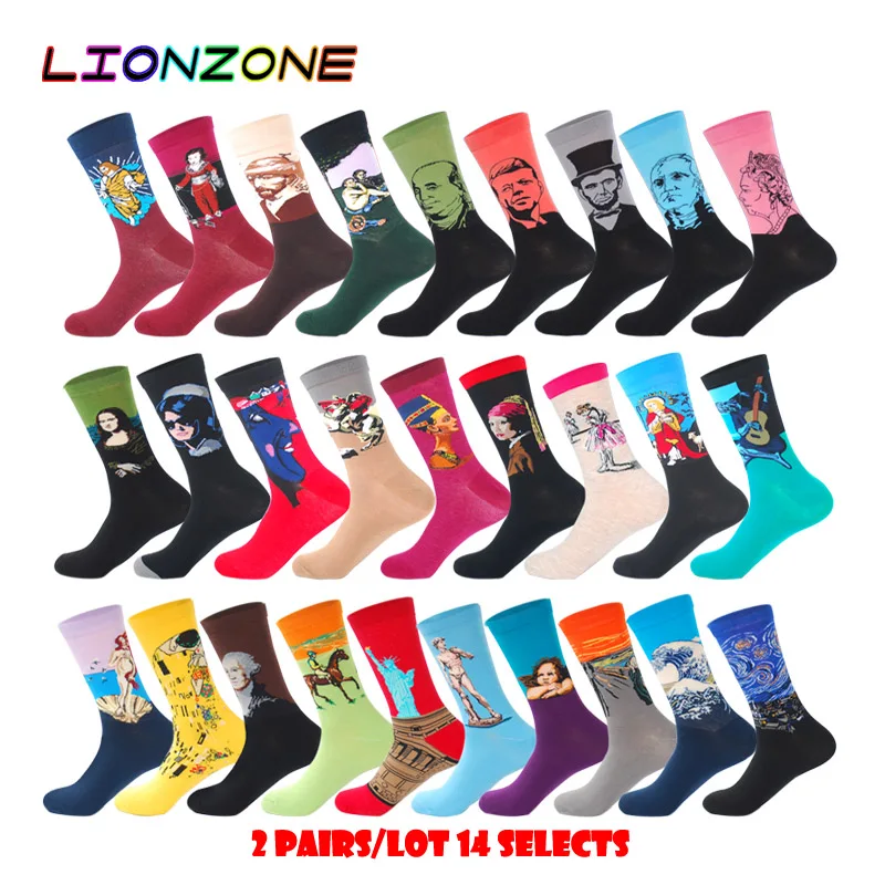 LIONZONE 2 пар/лот портрет персонажа мужские носки известные с живописью Ван Гог Мона