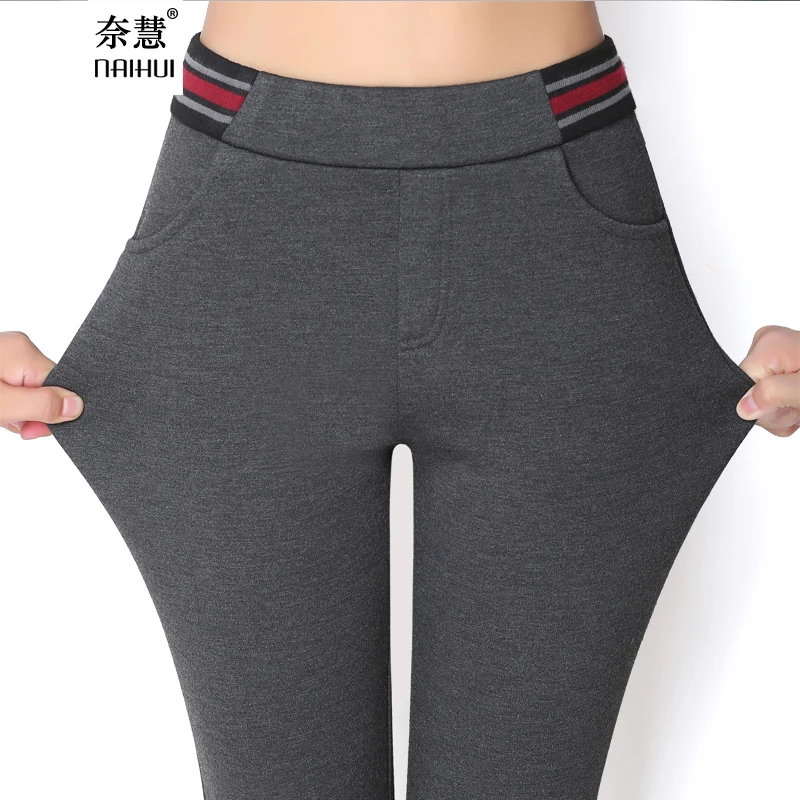 Lenshin плюс бархат утолщаются внутри утепленная одежда брюки эластичный пояс