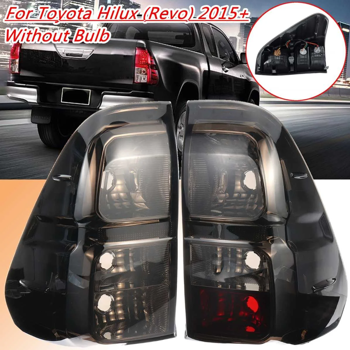 2Pcs with wire «Машина», 2 шт. Дым Хвост светильник без лампочки для Toyota Hilux Revo грузовика пикапа, можно использовать при хвост светильник задний стоп-сигнал обратного Drl - Цвет: 2Pcs with wire