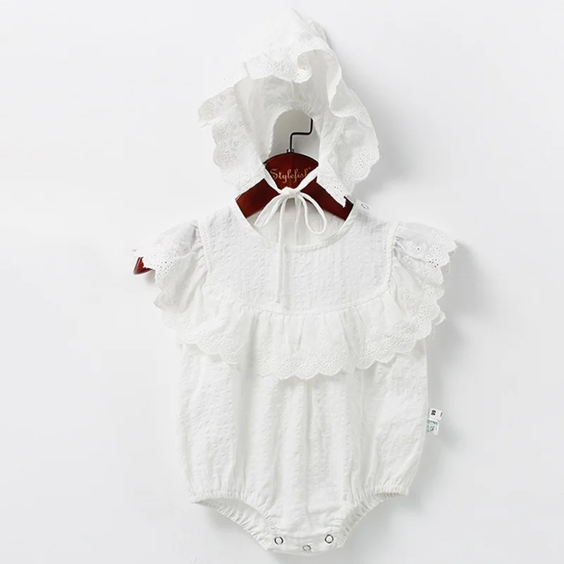 82034 White Новинка года, комбинезоны с цветами для маленьких девочек+ детская лента для волос, одежда для девочек детские хлопковые комбинезоны в винтажном стиле, Одежда для новорожденных девочек - Цвет: 82034 White