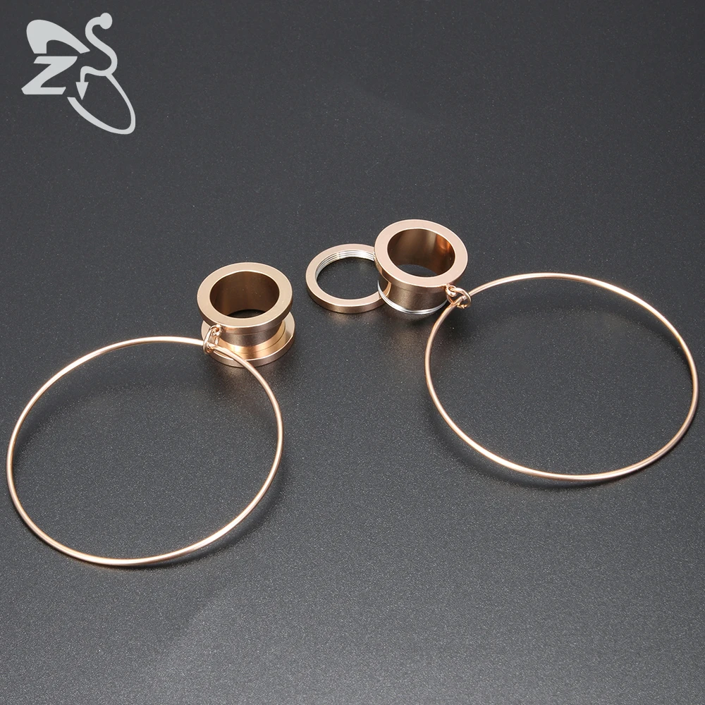 ZS 2 шт 4-20 мм хирургические стальные затычки для ушей с большими круглыми висячими