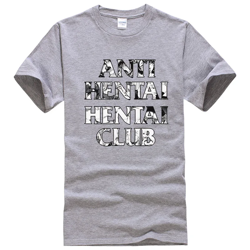 gray Футболка с креативным дизайном и надписью «Anti Hentai», футболка с принтом «Hentai Club» Ahegao, мужские и женские хлопковые топы, летние крутые футболки унисекс T390 - Цвет: gray