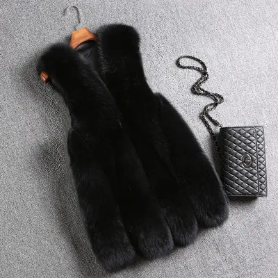 Черный OFTBUY, весенне-осенняя Женская куртка, жилет из натурального меха, женская большая длинная парка из натурального Лисьего меха, пальто без рукавов, корейская мода, роскошная - Цвет: Черный