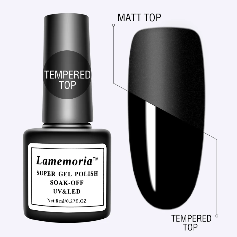 Топовое и Базовое покрытие Lamemoria Гель-лак замачиваемый матовый/закаленный Топ 8