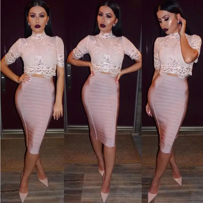 2018 Новинка облегающее элегантное платье с блестящим кружевом высокой горловиной