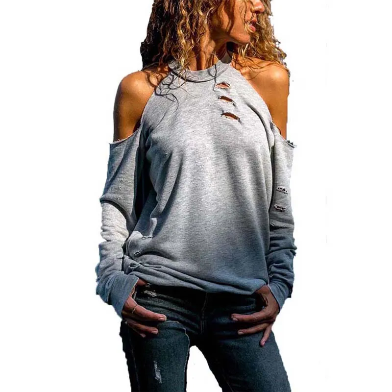 2019 Spring Solid Pullover Women Blouse Long-sleeved Hole Hollow Out Halter Tops Casual Woman Fashion Four Colour |