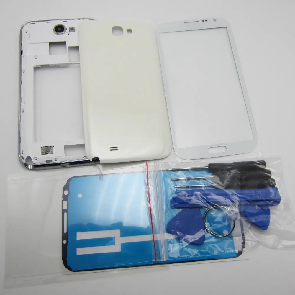 Для samsung Galaxy Note 2 II N7100 полный Корпус чехол запасной Запчасти Переднее стекло +
