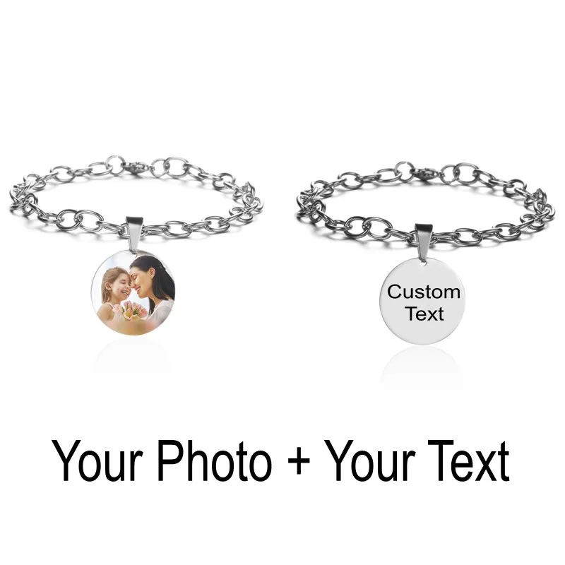 Silver3 Color Photo Персонализированные индивидуальные браслеты с выгравированным фото именем и датой для женщин и мужчин из нержавеющей стали, регулируемые браслеты с идентификационной биркой, семейные подарки - Окраска металла: Silver3 Color Photo