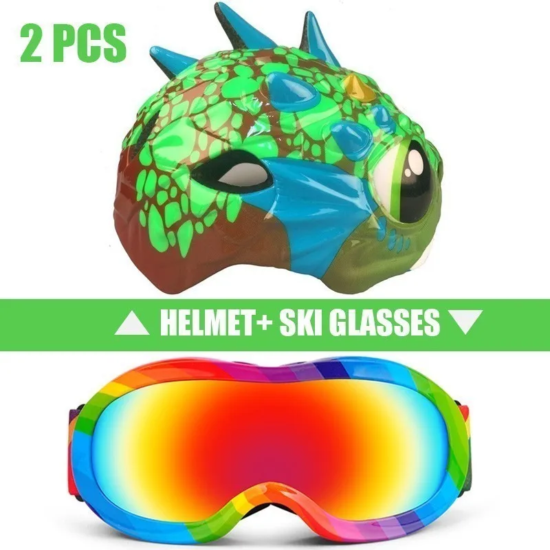 2 Pcs Ski Helmet Goggles Boys And Girls Snowboard Helmet Moto Snowmobile Skateboard Safety Helmet Mask Winter Skiing Goggles