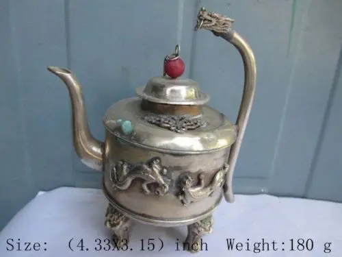 Изысканный старинный китайский античный белый медный дракон|teapot| |