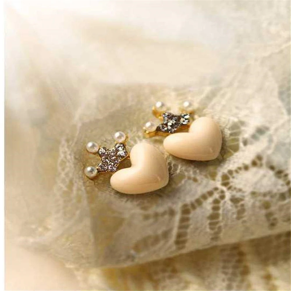 Женские милые серьги-гвоздики KUNIU украшенные стразами в виде короны и сердца