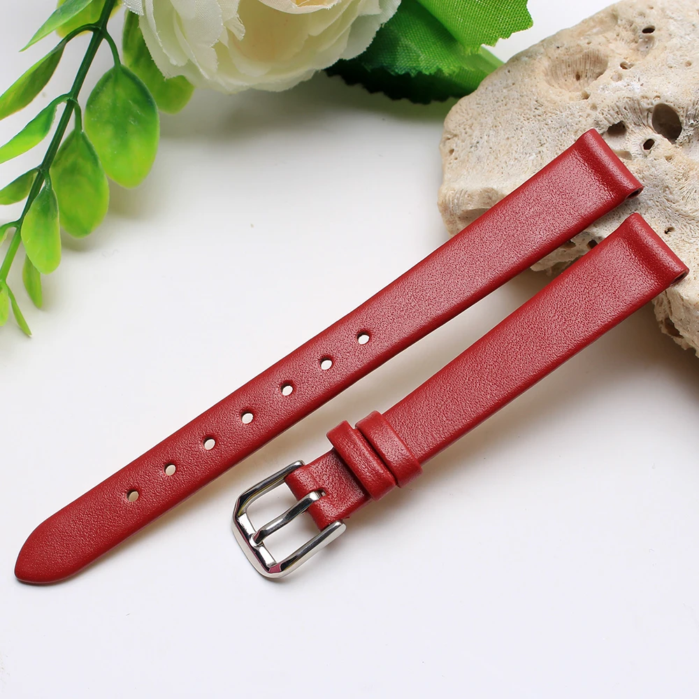 Ремешок из натуральной кожи для женских часов ультратонкий черный браслет 6 мм 8 10